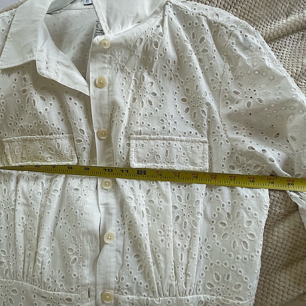 NTW MANGO LONG SLEEVE WHITE COTTON EYELET SHIRTDRESS, SIZE L - Picture 10 of 15